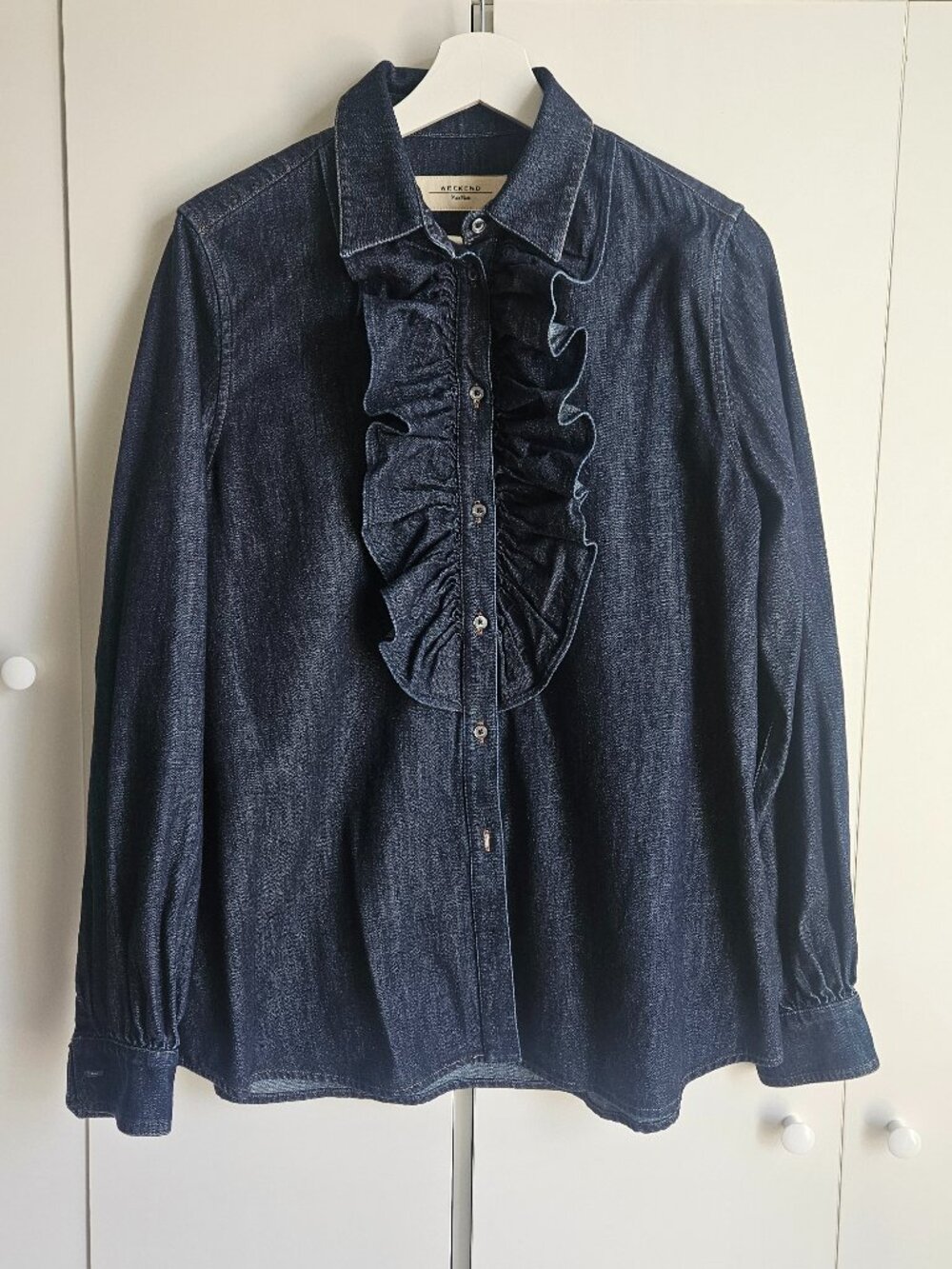 Weekend Max Mara Ruffle Denim Button Front Blouse Size 10 EU 42